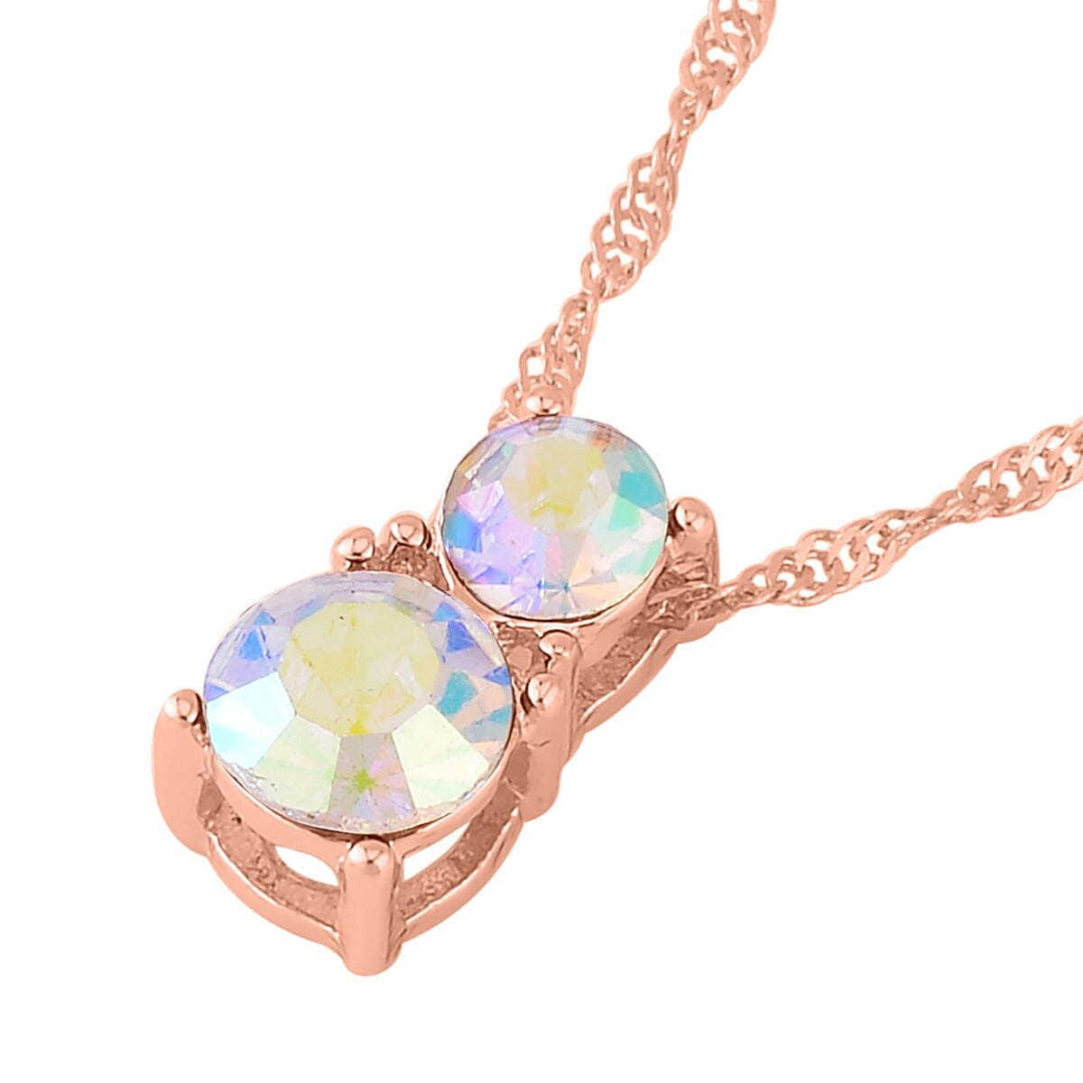 Aurora Borealis Austrian Crystal and Glass Bracelet (6-9In), Stud Earrings and Pendant Necklace 20-22 Inches in Rosetone image number 4