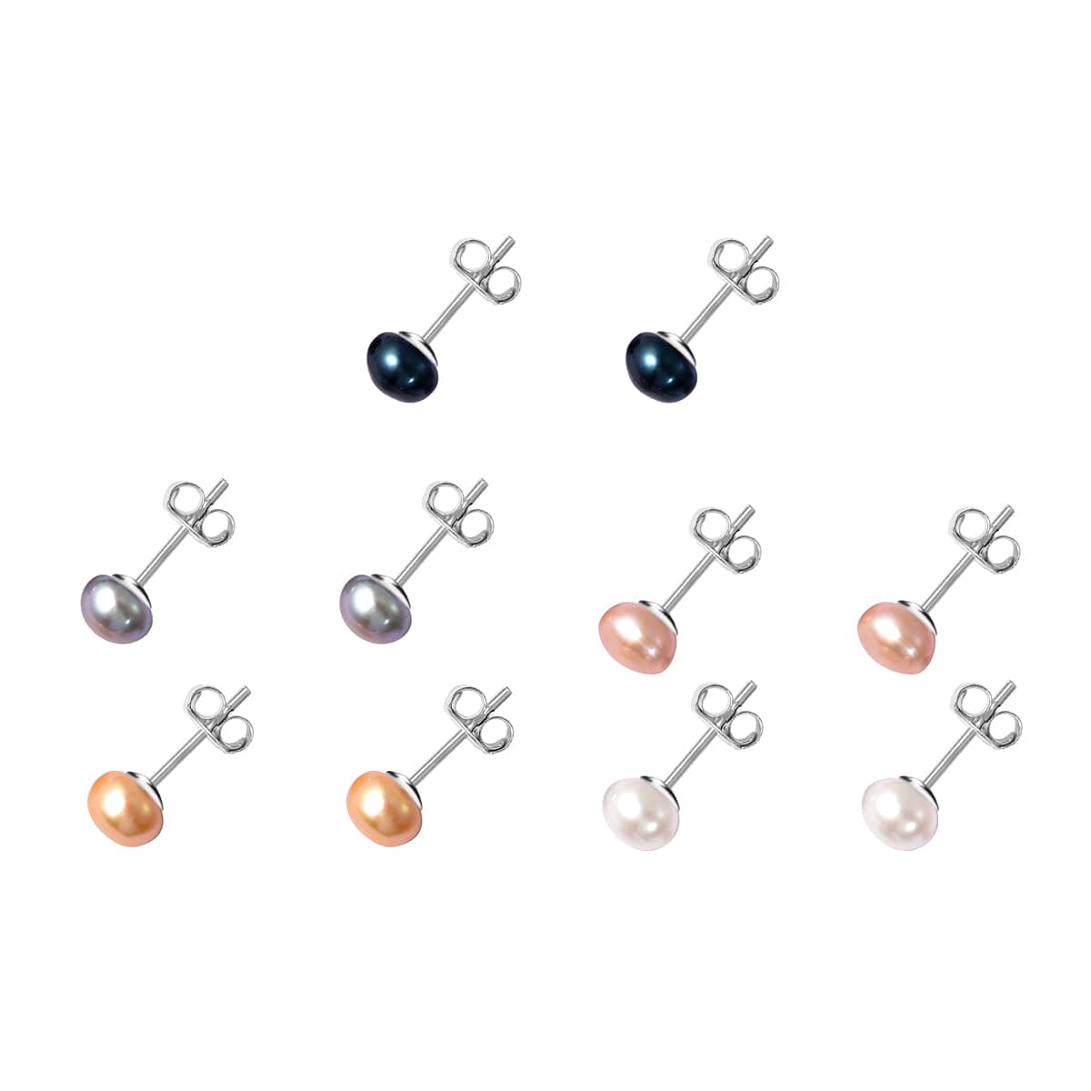 Set of 5 Multicolored Freshwater Cultured Pearl Stud Earrings in Stainless Steel image number 2