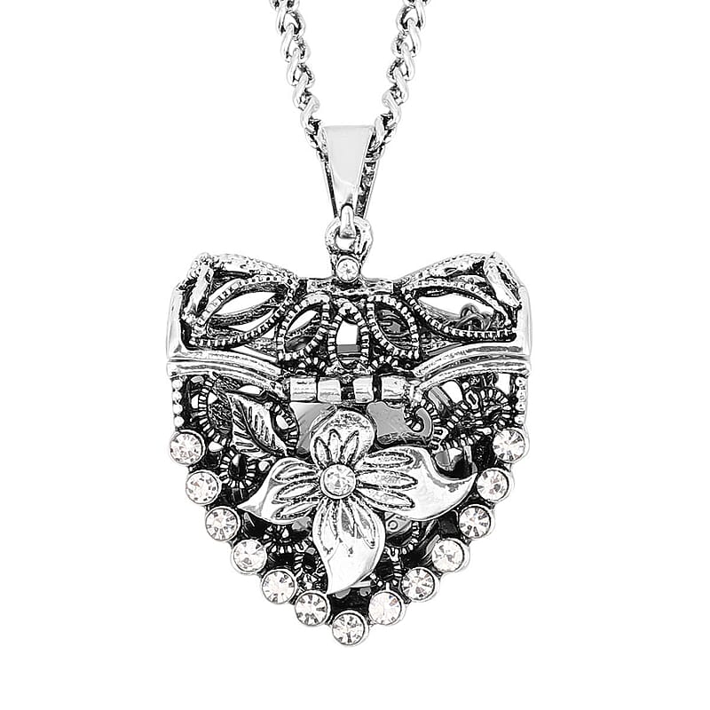 Strada Austrian Crystal Japanese Movement Openable Heart Pendant Watch with Silvertone Chain (29-31 Inches) 3.40 ctw