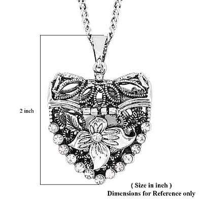 Strada Austrian Crystal Japanese Movement Openable Heart Pendant Watch with Silvertone Chain (29-31 Inches) 3.40 ctw
