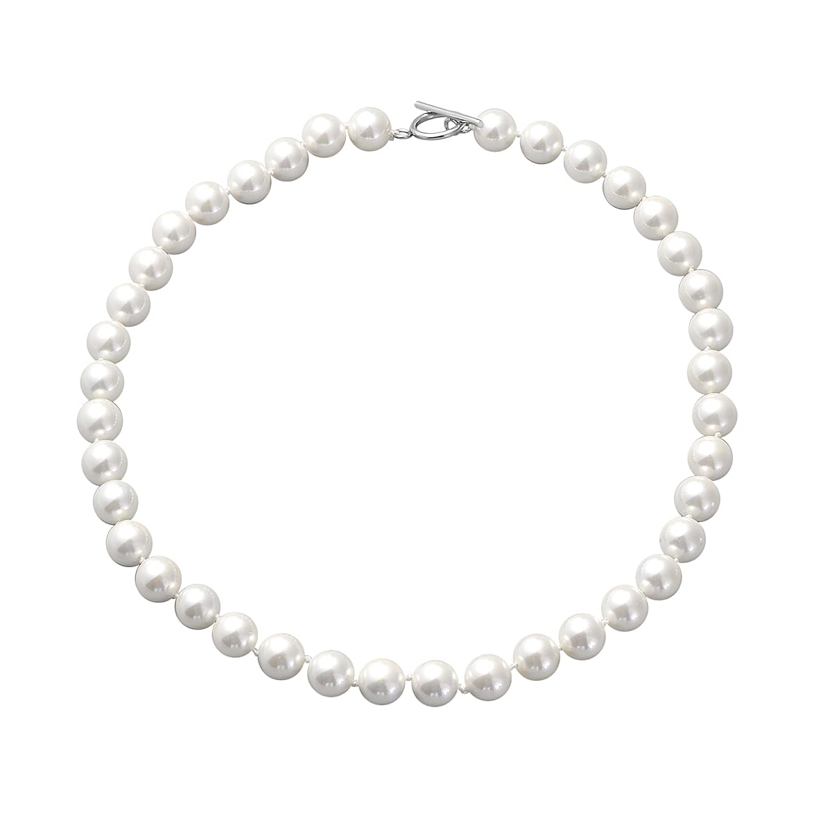DOORBUSTER White Puka Shell Pearl Beaded Stretch Bracelet and Earrings and Necklace 20 Inches in Stainless Steel image number 1