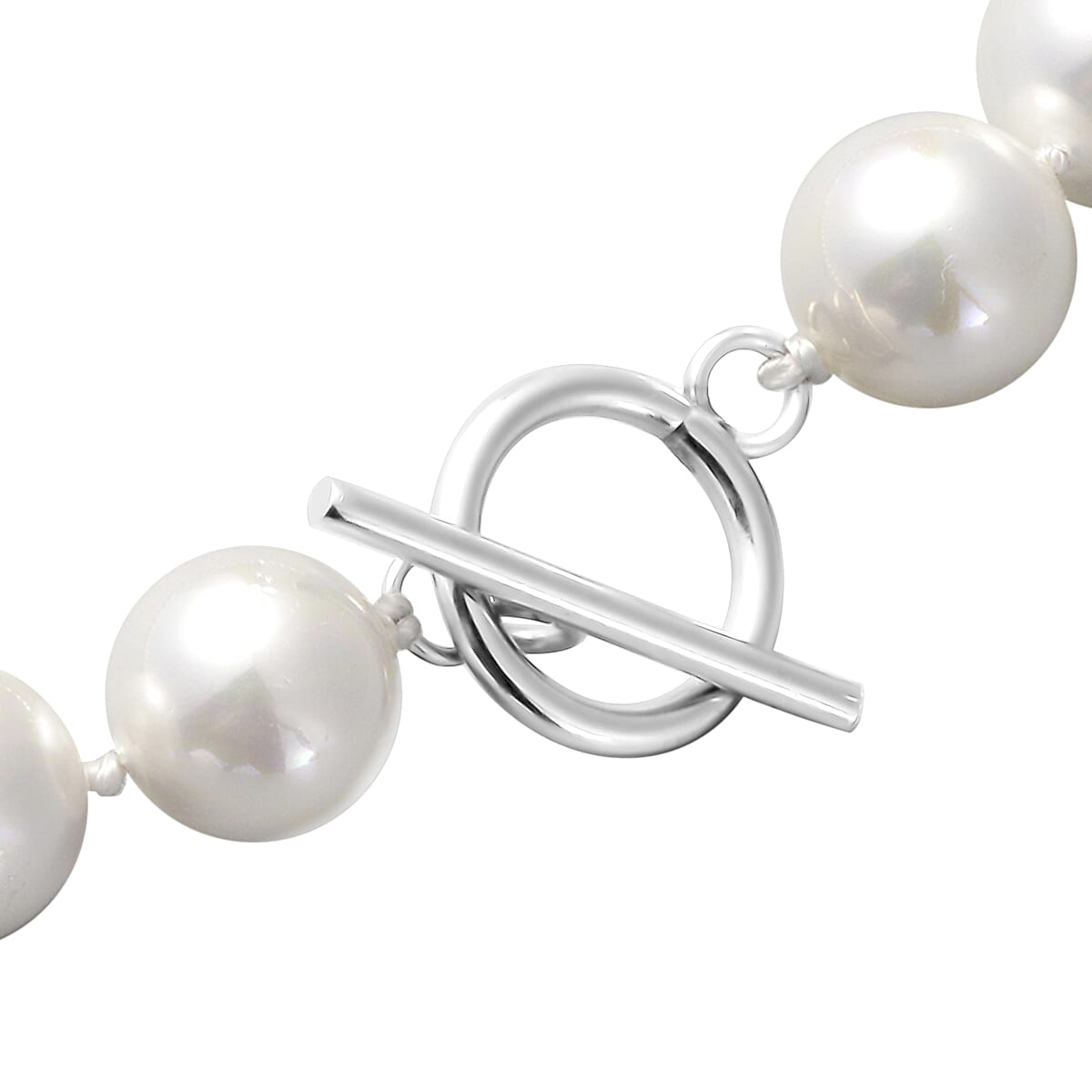 DOORBUSTER White Puka Shell Pearl Beaded Stretch Bracelet and Earrings and Necklace 20 Inches in Stainless Steel image number 3