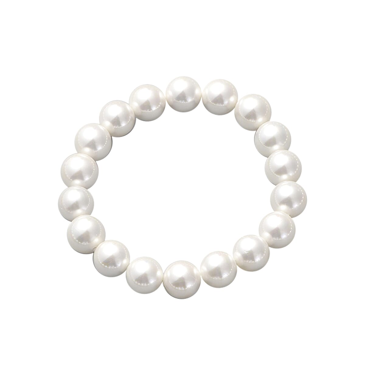 DOORBUSTER White Puka Shell Pearl Beaded Stretch Bracelet and Earrings and Necklace 20 Inches in Stainless Steel image number 4