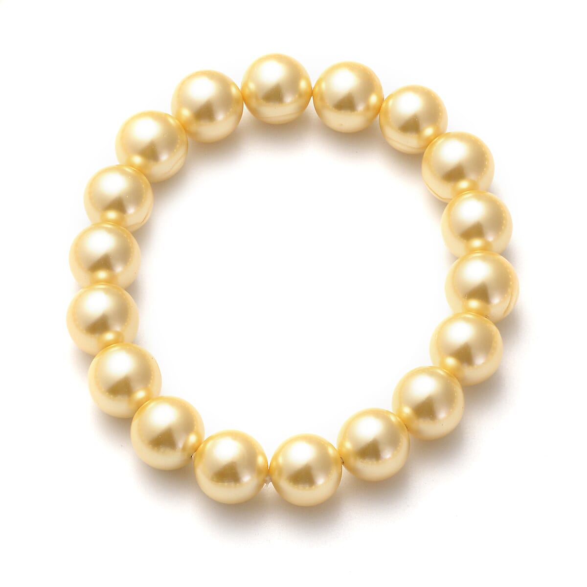 Golden Puka Shell Pearl Beaded Stretch Bracelet and Earrings and Necklace 20 Inches in Stainless Steel image number 4