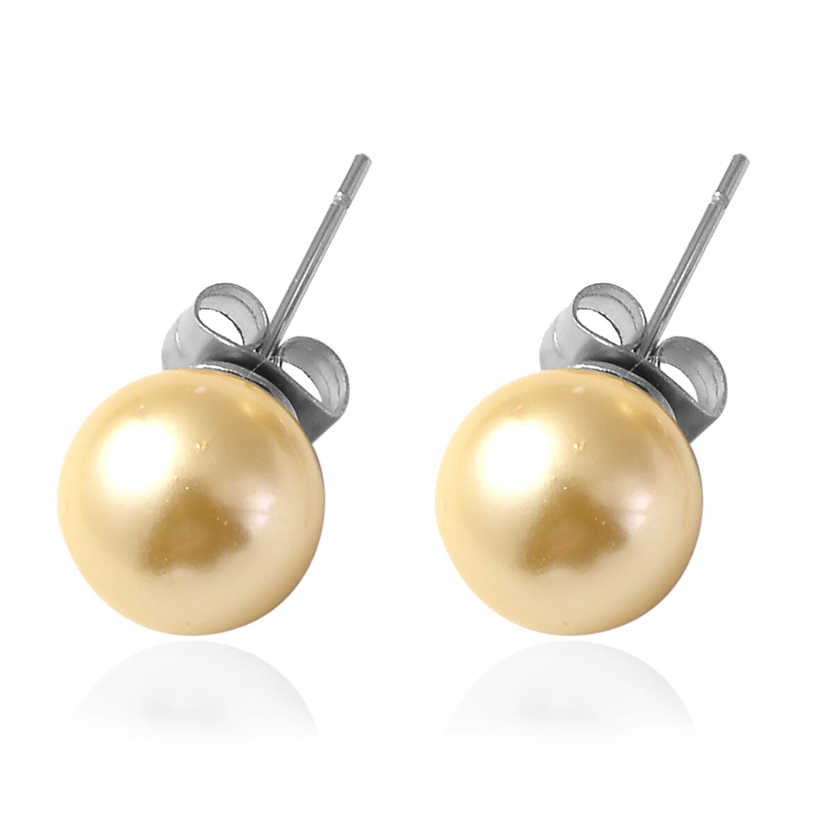 Golden Puka Shell Pearl Beaded Stretch Bracelet and Earrings and Necklace 20 Inches in Stainless Steel image number 5