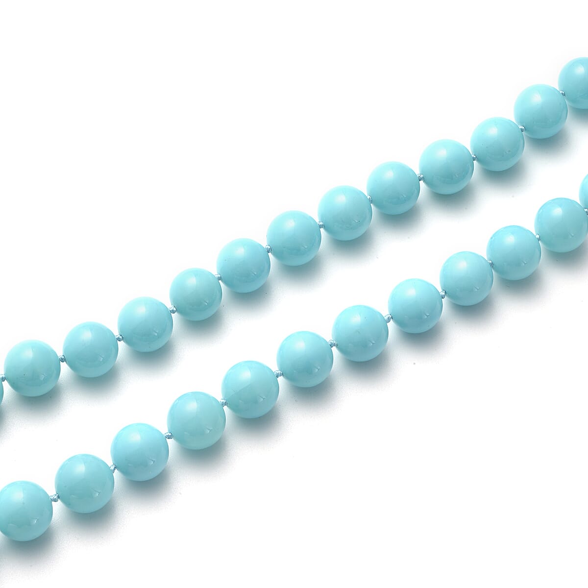 Sleeping Beauty Color Puka Shell Pearl Beaded Stretch Bracelet and Earrings and Necklace 20 Inches in Stainless Steel image number 2