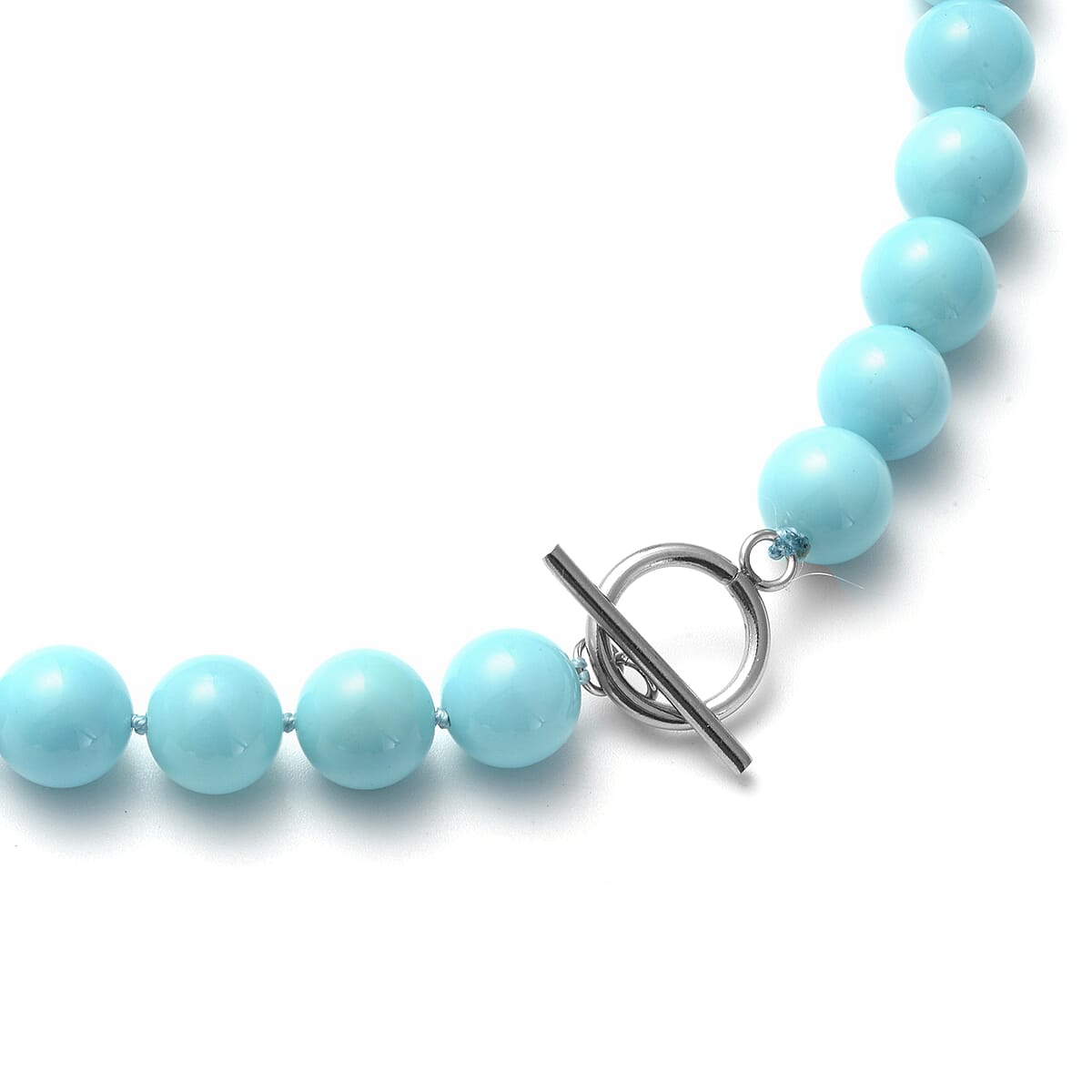 Sleeping Beauty Color Puka Shell Pearl Beaded Stretch Bracelet and Earrings and Necklace 20 Inches in Stainless Steel image number 3