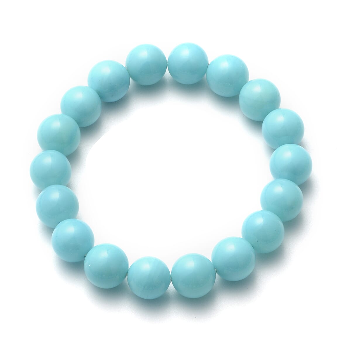 Sleeping Beauty Color Puka Shell Pearl Beaded Stretch Bracelet and Earrings and Necklace 20 Inches in Stainless Steel image number 4