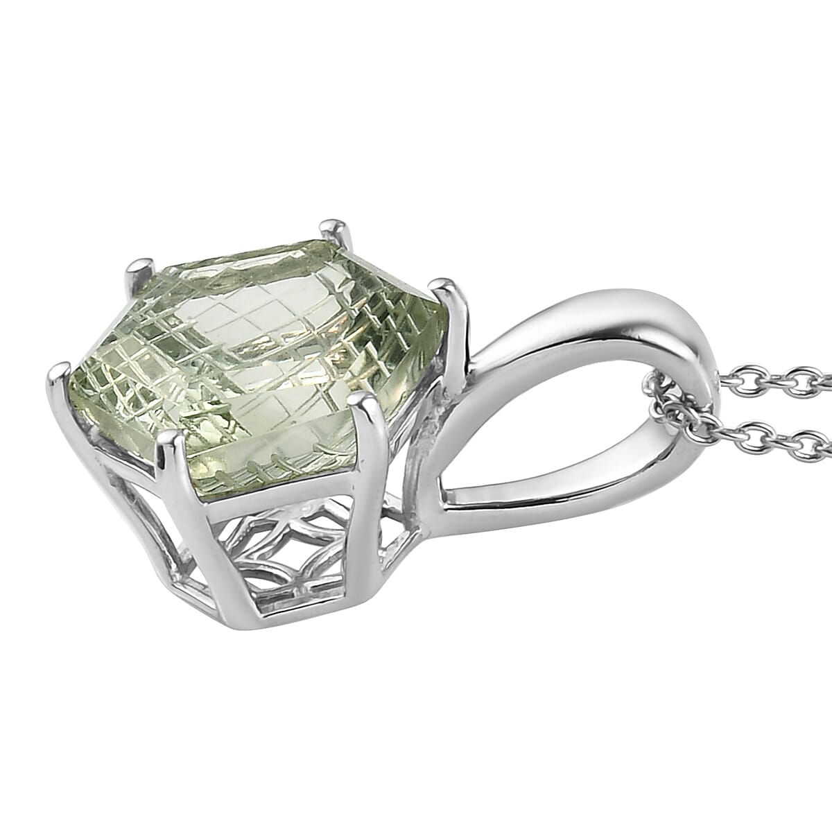 Montezuma Prasiolite Solitaire Pendant Necklace 20 Inches in Platinum Over Sterling Silver 11.60 ctw image number 3