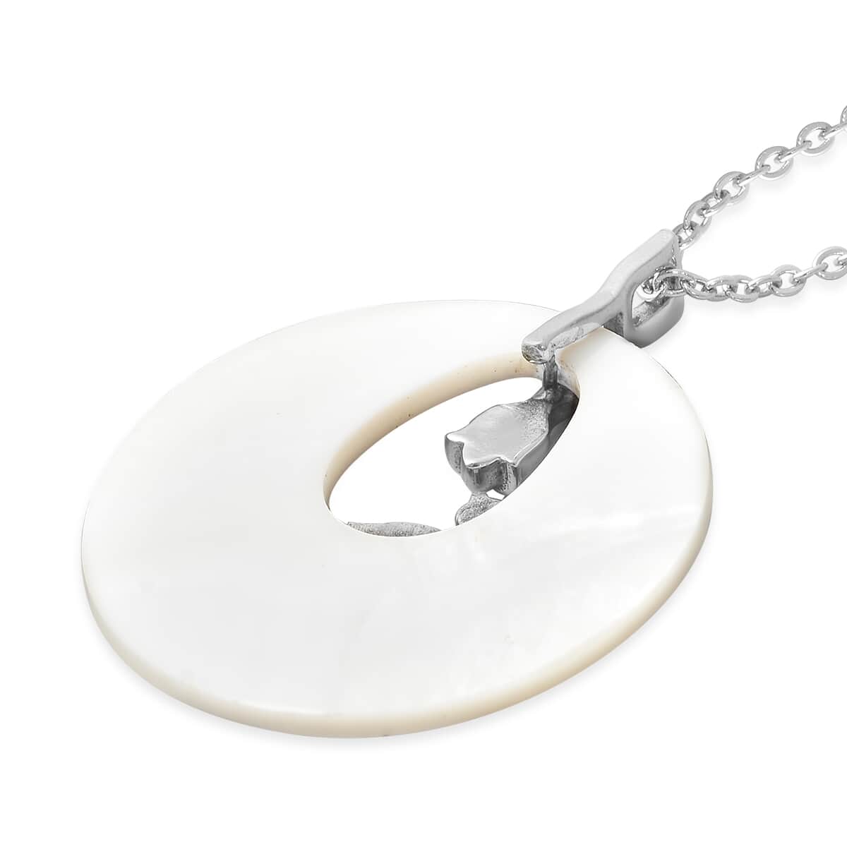 White Mother of Pearl Flora & Fauna Theme Pendant Necklace 20 Inches in Stainless Steel image number 4