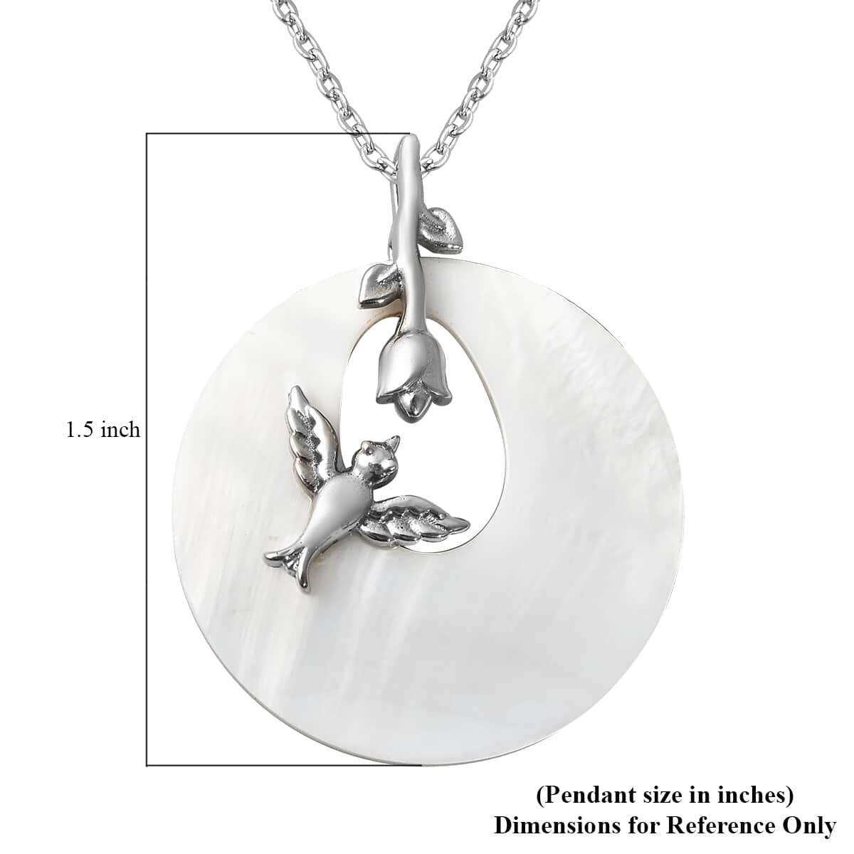 White Mother of Pearl Flora & Fauna Theme Pendant Necklace 20 Inches in Stainless Steel image number 5
