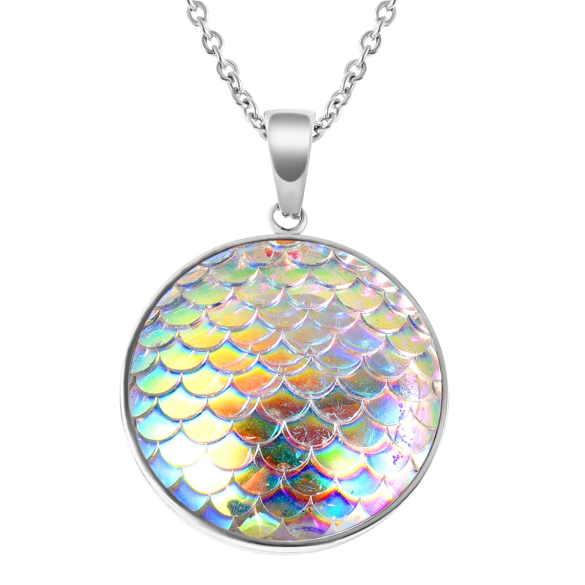 Magic Color White Resin Disco Ball Pendant Necklace (20 Inches) in Stainless Steel image number 0