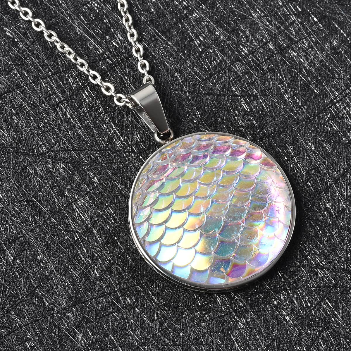 Magic Color White Resin Disco Ball Pendant Necklace (20 Inches) in Stainless Steel image number 1