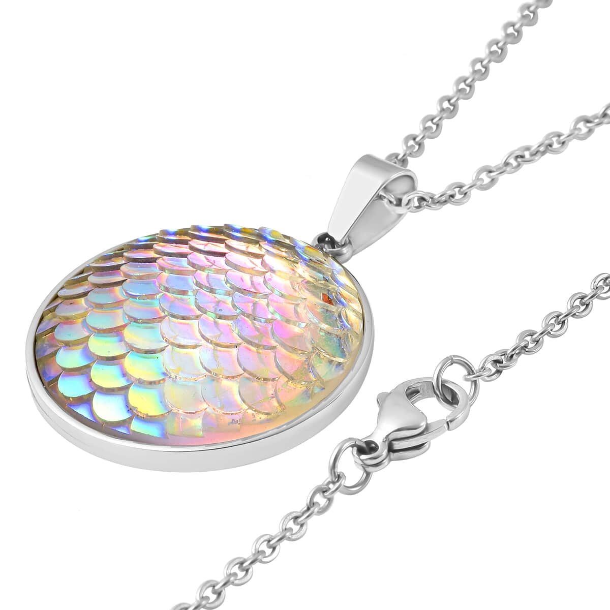 Magic Color White Resin Disco Ball Pendant Necklace (20 Inches) in Stainless Steel image number 3