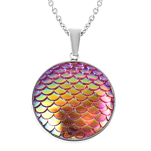 Magic Color Pink Resin Disco Ball Pendant Necklace 20 Inches in Stainless Steel