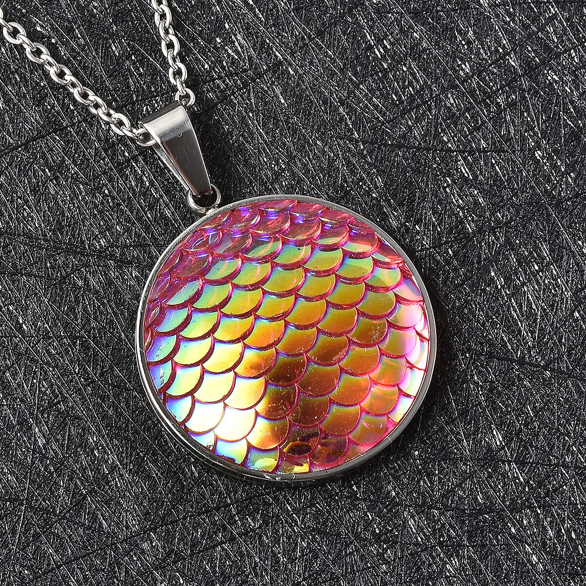 Magic Color Pink Resin Disco Ball Pendant Necklace 20 Inches in Stainless Steel image number 1