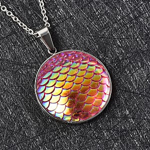 Magic Color Pink Resin Disco Ball Pendant Necklace 20 Inches in Stainless Steel