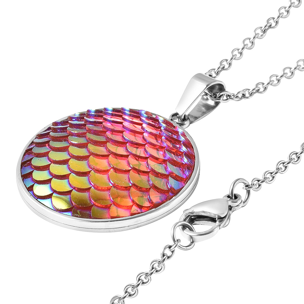 Magic Color Pink Resin Disco Ball Pendant Necklace 20 Inches in Stainless Steel image number 3