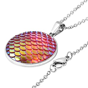 Magic Color Pink Resin Disco Ball Pendant Necklace 20 Inches in Stainless Steel