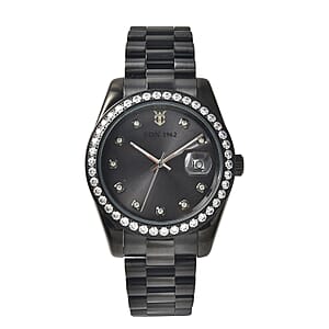 Eon 1962 Swiss Movement Made with Finest CZ Watch in ION Plated Black Stainless Steel, Ear Fork and Screwdriver (41 mm)