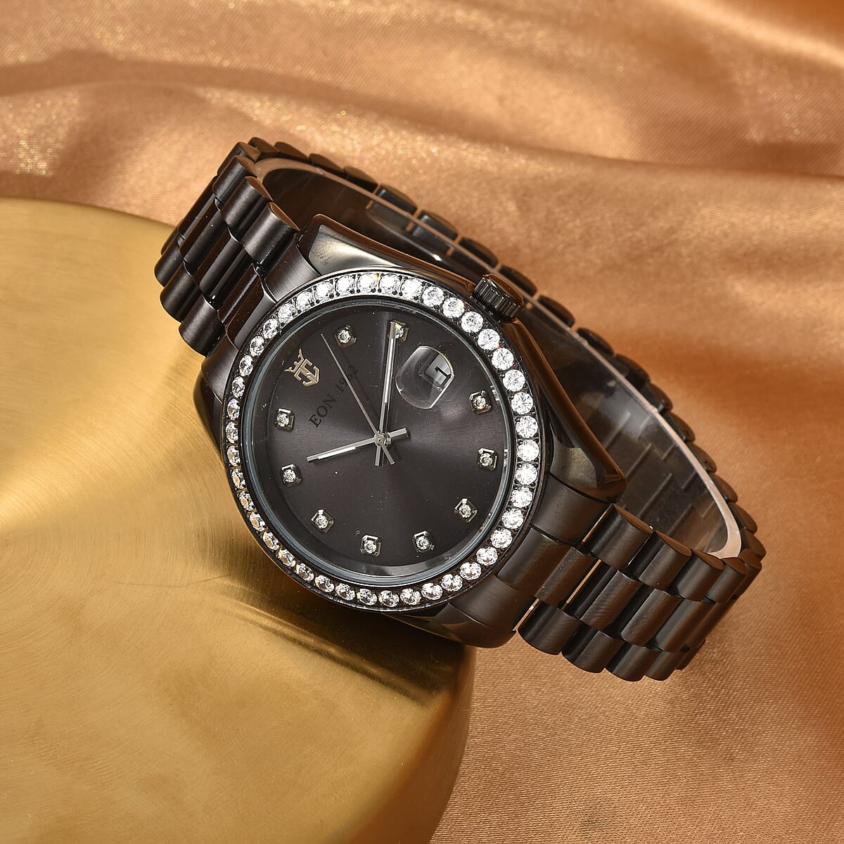 EON 1962 Swiss Movement Made with Finest CZ Watch in ION Plated Black Stainless Steel, Ear Fork and Screwdriver (41 mm) image number 1