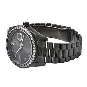 Eon 1962 Swiss Movement Made with Finest CZ Watch in ION Plated Black Stainless Steel, Ear Fork and Screwdriver (41 mm)