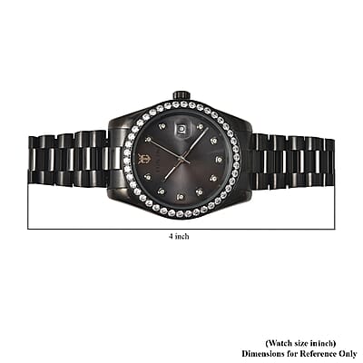 Eon 1962 Swiss Movement Made with Finest CZ Watch in ION Plated Black Stainless Steel, Ear Fork and Screwdriver (41 mm)