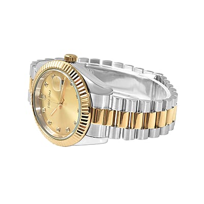 CHUCK CLEMENCY COLLECTION Eon 1962 Swiss Movement Made with Finest CZ Watch in ION Plated YG & Stainless Steel, Ear Fork and Screwdriver (41 mm)