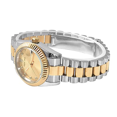 CHUCK CLEMENCY COLLECTION Eon 1962 Swiss Movement Made with Finest CZ Watch in ION Plated YG & Stainless Steel, Ear Fork and Screwdriver (41 mm)