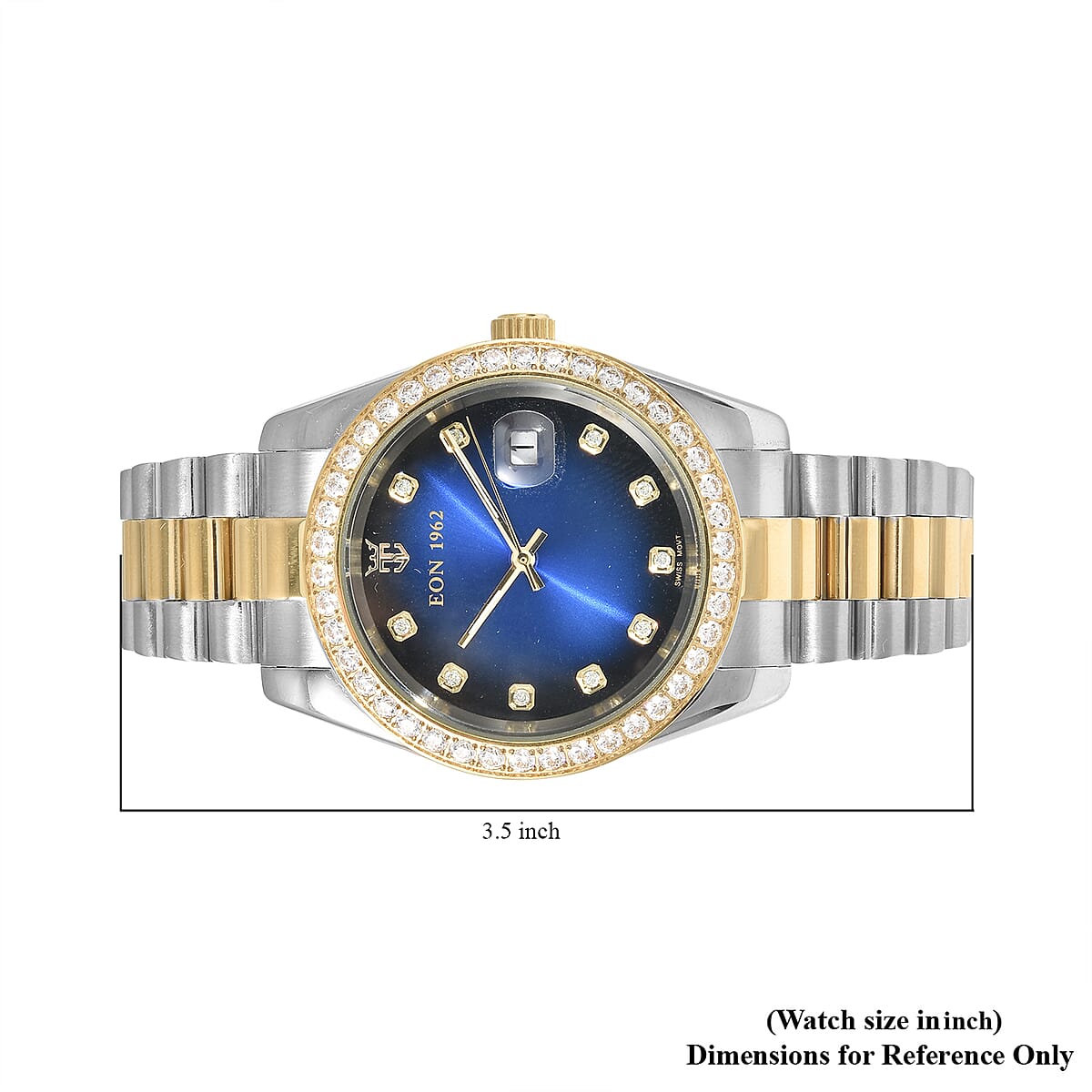 EON 1962 Made with Finest CZ Swiss Movement Blue Dial Watch in ION Plated YG and Stainless Steel with Ear Fork and Screwdriver image number 5