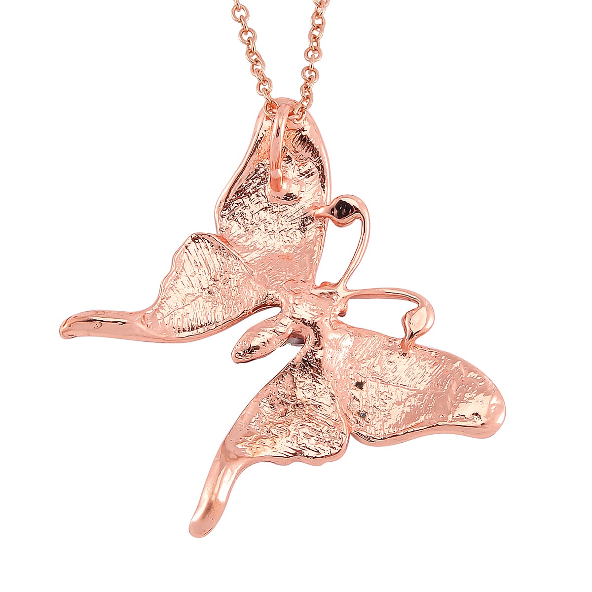 Strada Japanese Movement Butterfly Pattern Watch in Steel Stretch Strap with Glass, White & Aurora Borealis Austrian Crystal Butterfly Pendant Necklace 24 Inches in Rosetone