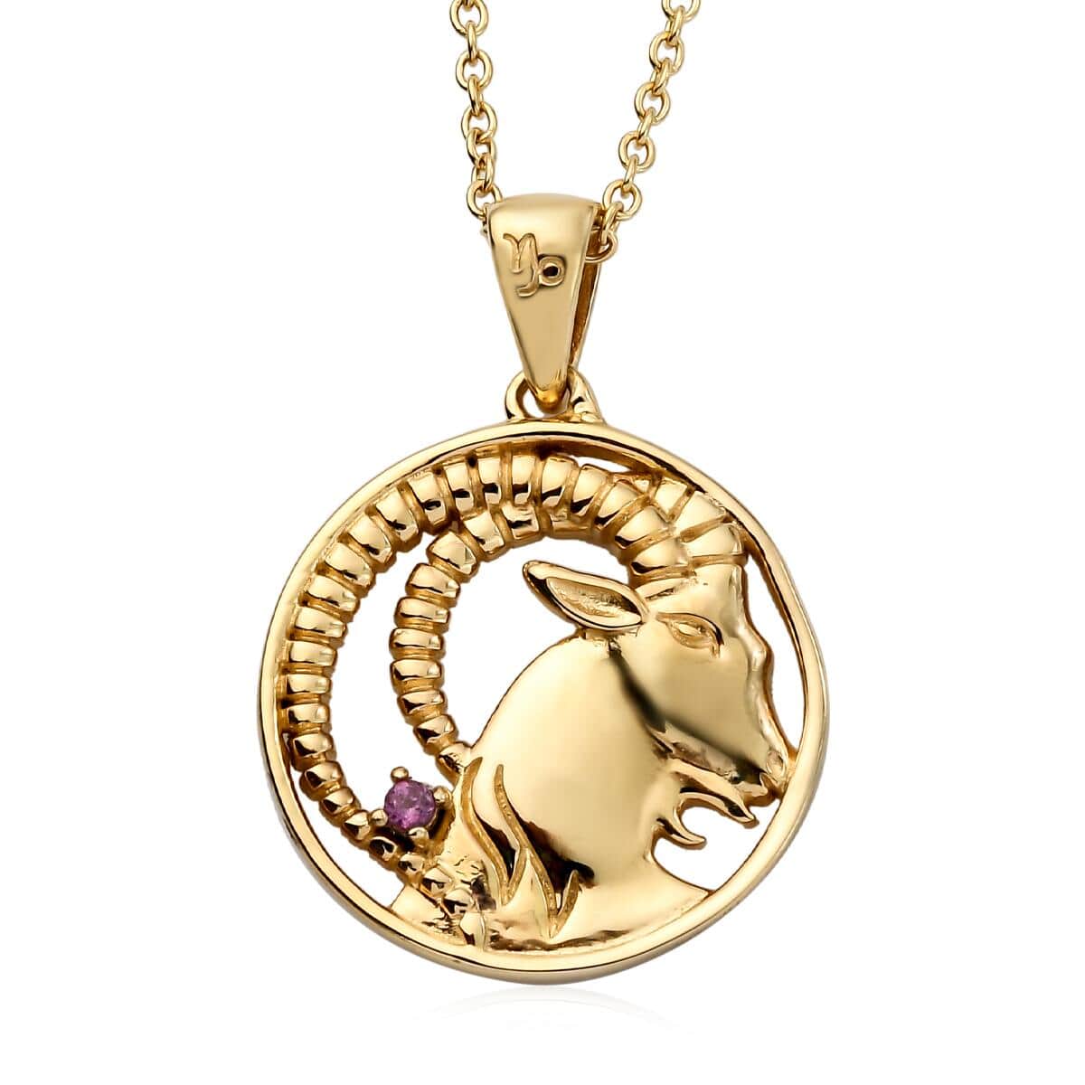 KARIS Orissa Rhodolite Garnet Capricorn Zodiac Pendant Necklace (20 Inches) in ION Plated 18K YG and ION Plated YG Stainless Steel 0.05 ctw image number 0