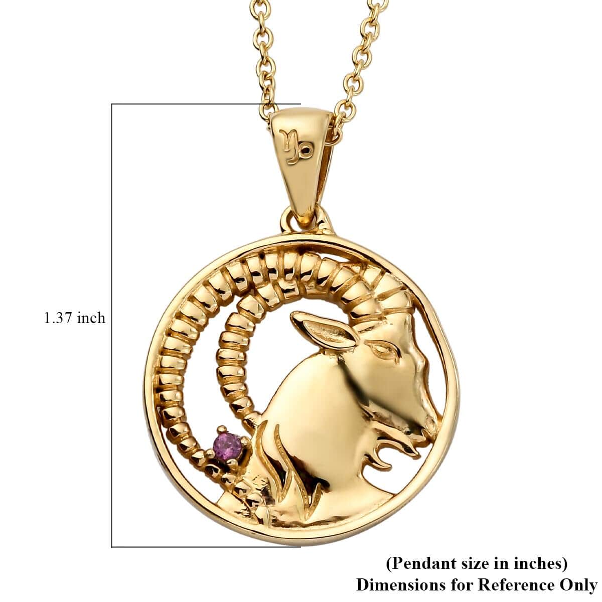 KARIS Orissa Rhodolite Garnet Capricorn Zodiac Pendant Necklace 20 Inches in 18K YG Plated and ION Plated YG Stainless Steel 0.05 ctw image number 5