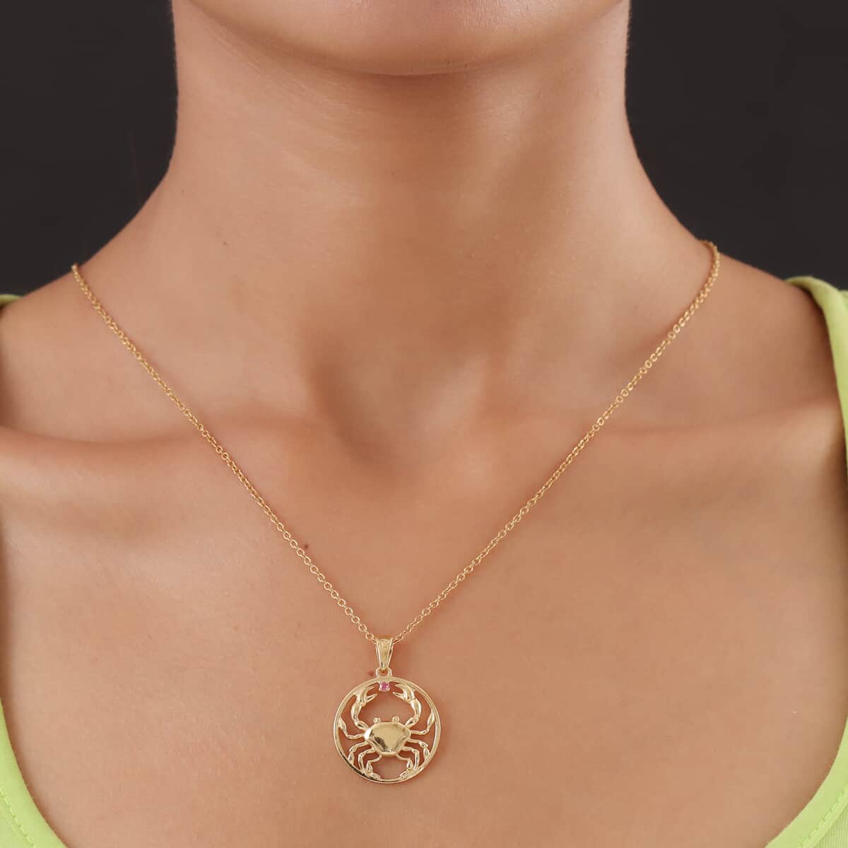 KARIS Niassa Ruby Cancer Zodiac Pendant Necklace 20 Inches in 18K YG Plated and ION Plated Yellow Gold Stainless Steel 0.05 ctw image number 2