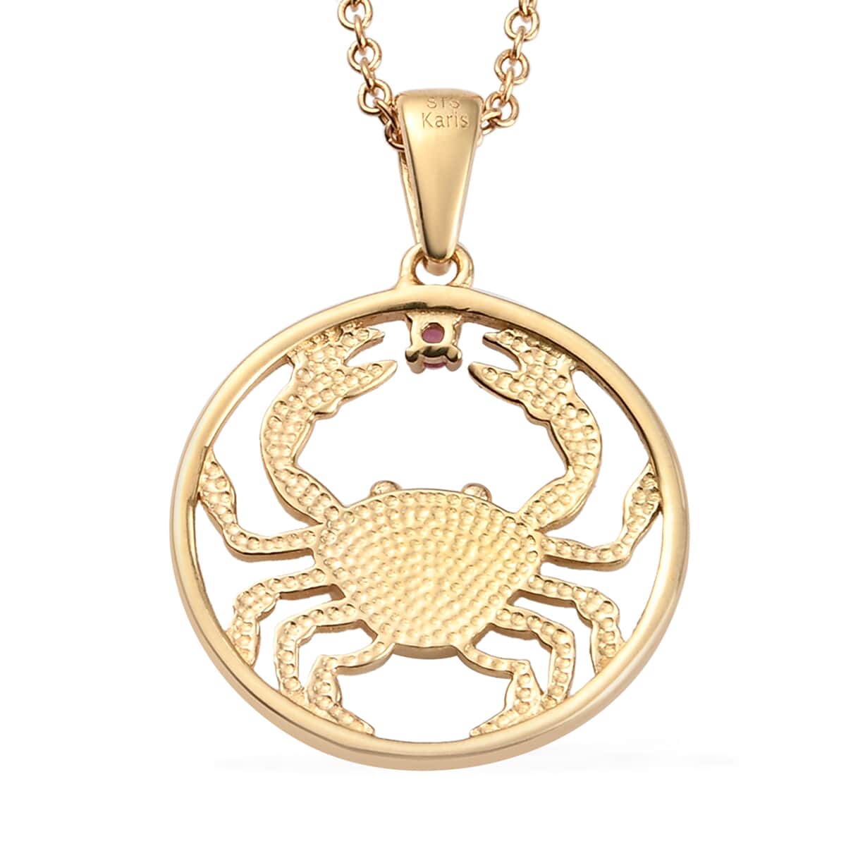 KARIS Niassa Ruby Cancer Zodiac Pendant Necklace 20 Inches in 18K YG Plated and ION Plated Yellow Gold Stainless Steel 0.05 ctw image number 4