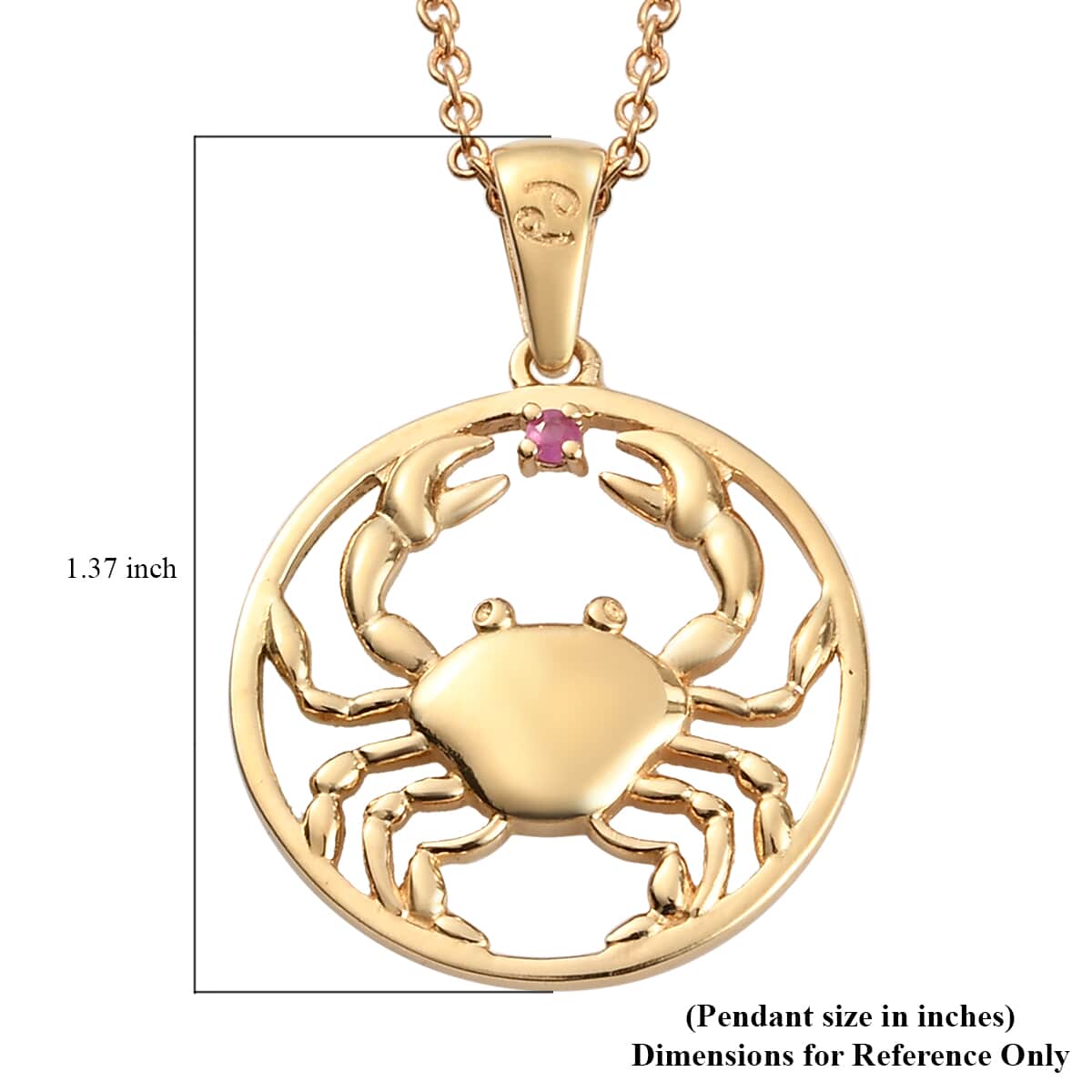 KARIS Niassa Ruby Cancer Zodiac Pendant Necklace 20 Inches in 18K YG Plated and ION Plated Yellow Gold Stainless Steel 0.05 ctw image number 5