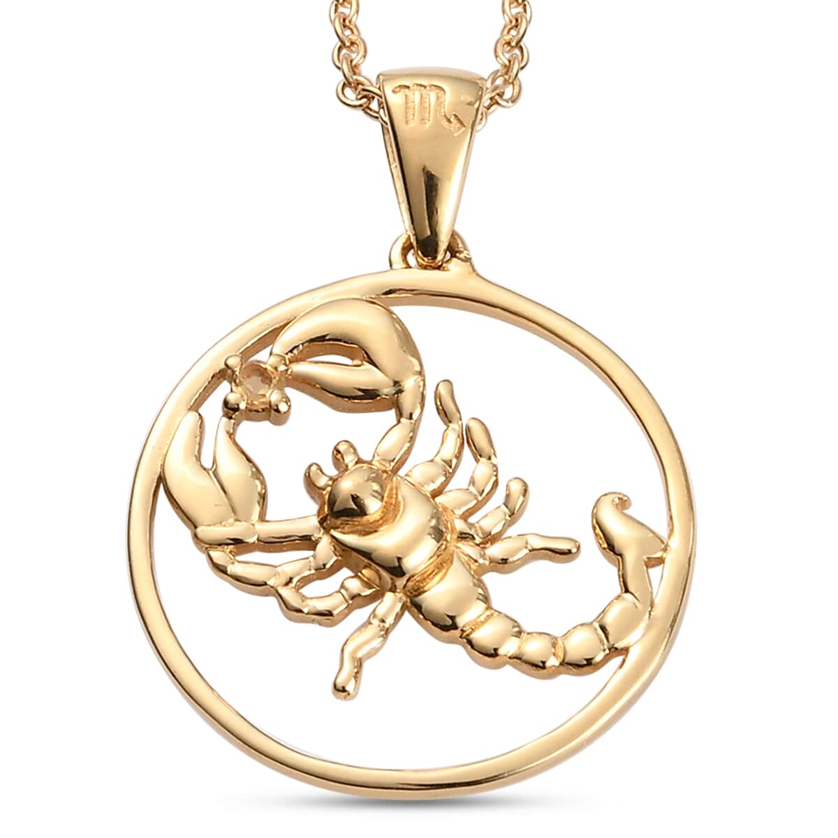 KARIS Brazilian Citrine Scorpio Zodiac Pendant Necklace 20 Inches in 18K YG Plated and ION Plated Yellow Gold Stainless Steel image number 0