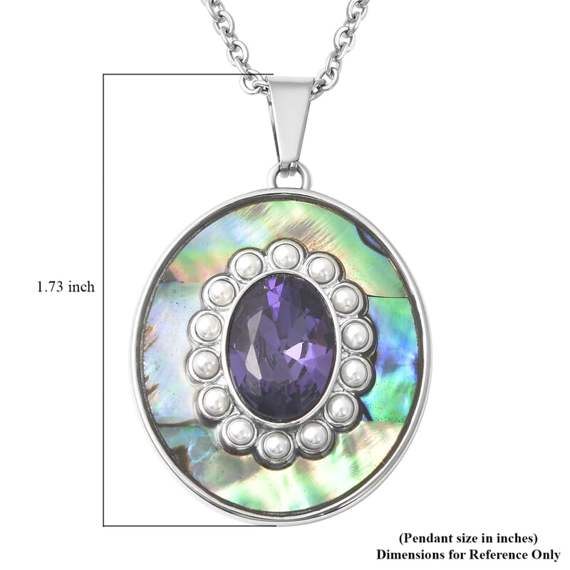 Simulated Purple Diamond and Multi Gemstone Statement Pendant Necklace 20 Inches in Stainless Steel 1.75 ctw