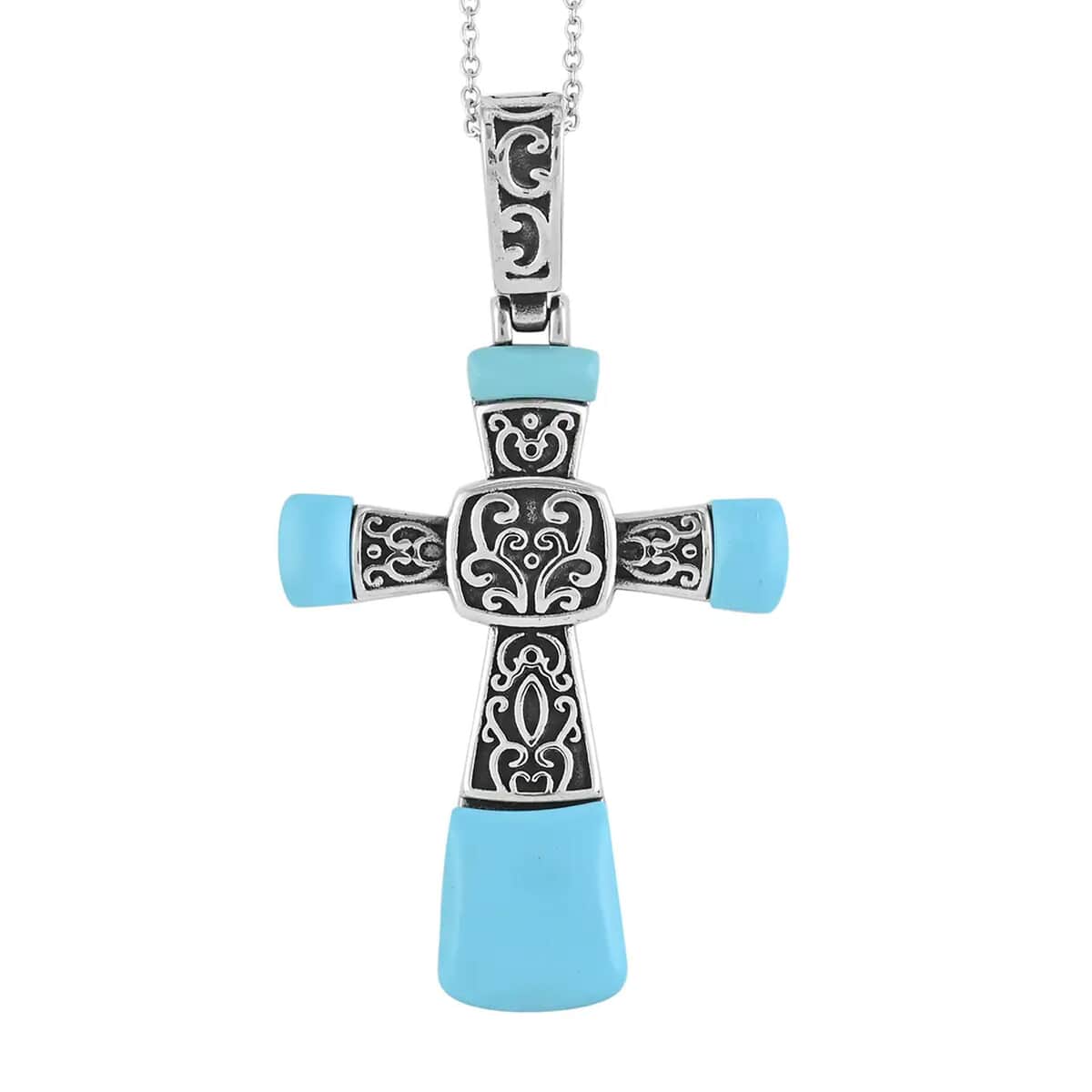 Coral Cross Pendant Necklace 20 Inches in Stainless Steel 7.10 ctw image number 0