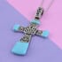 Coral Cross Pendant Necklace 20 Inches in Stainless Steel 7.10 ctw image number 1