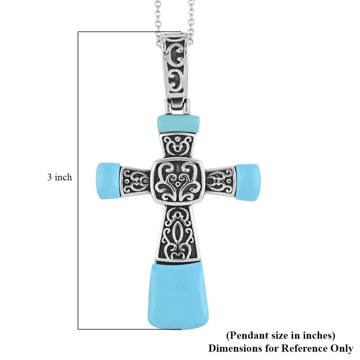 Blue Howlite Inlay Cross Pendant Necklace 20 Inches in Stainless Steel 12.10 ctw image number 6