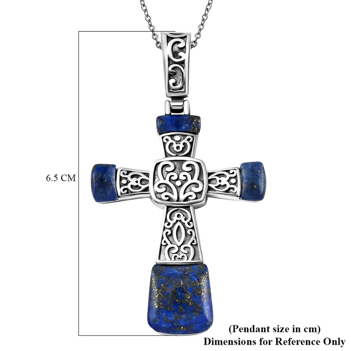 Lapis Lazuli Inlay Cross Pendant Necklace 20 Inches in Stainless Steel 14.00 ctw image number 6