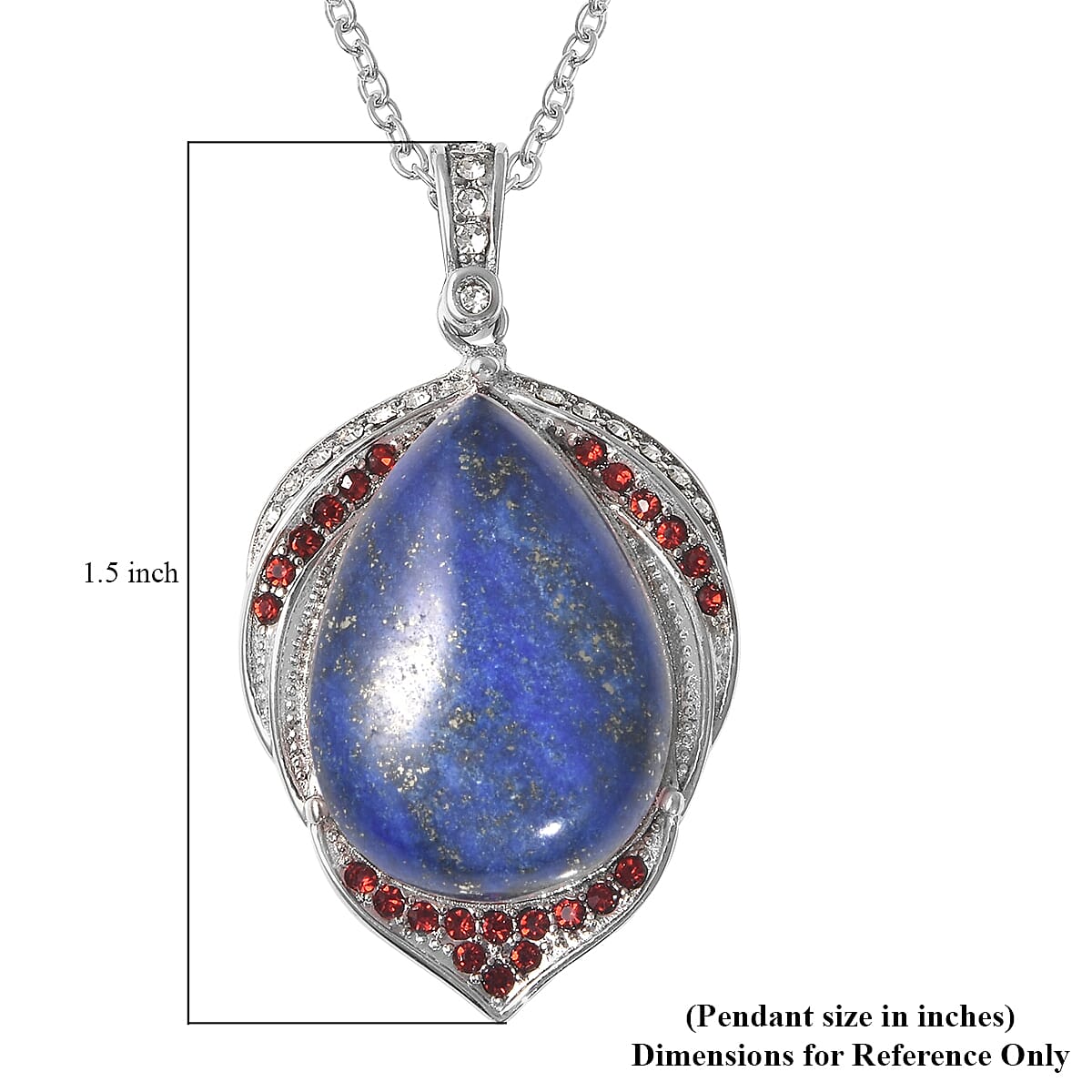 Lapis Lazuli, White and Red Austrian Crystal Pendant Necklace 20 Inches in Stainless Steel 17.25 ctw