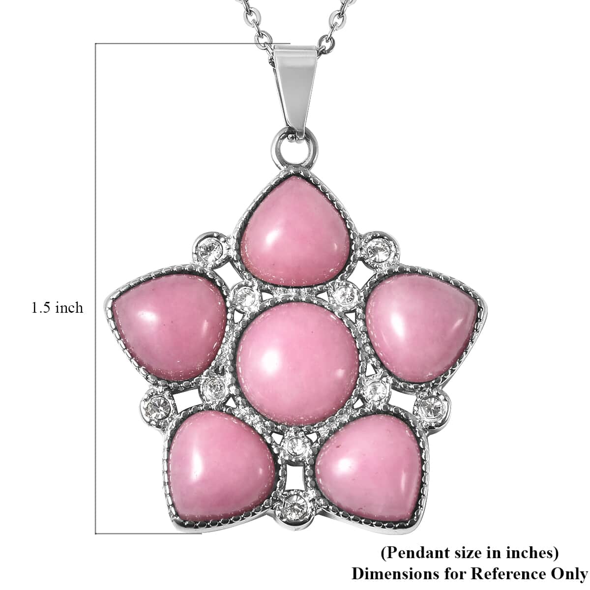 Galilea Rose Quartz and Austrian Crystal Floral Pendant Necklace 20 Inches in Stainless Steel 18.00 ctw image number 5