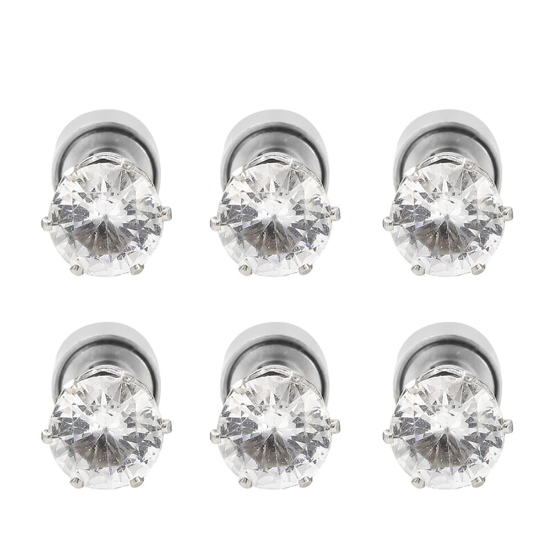 Set of 3 White Austrian Crystal White, Ruby and Sapphire Color LED Stud Earrings in Silvertone