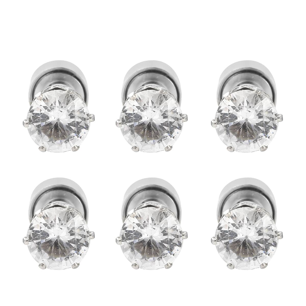 Set of 3 White Austrian Crystal White, Ruby and Sapphire Color LED Stud Earrings in Silvertone image number 0