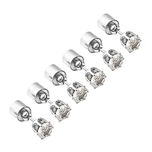 Set of 3 White Austrian Crystal White, Ruby and Sapphire Color LED Stud Earrings in Silvertone