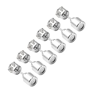 Set of 3 White Austrian Crystal White, Ruby and Sapphire Color LED Stud Earrings in Silvertone