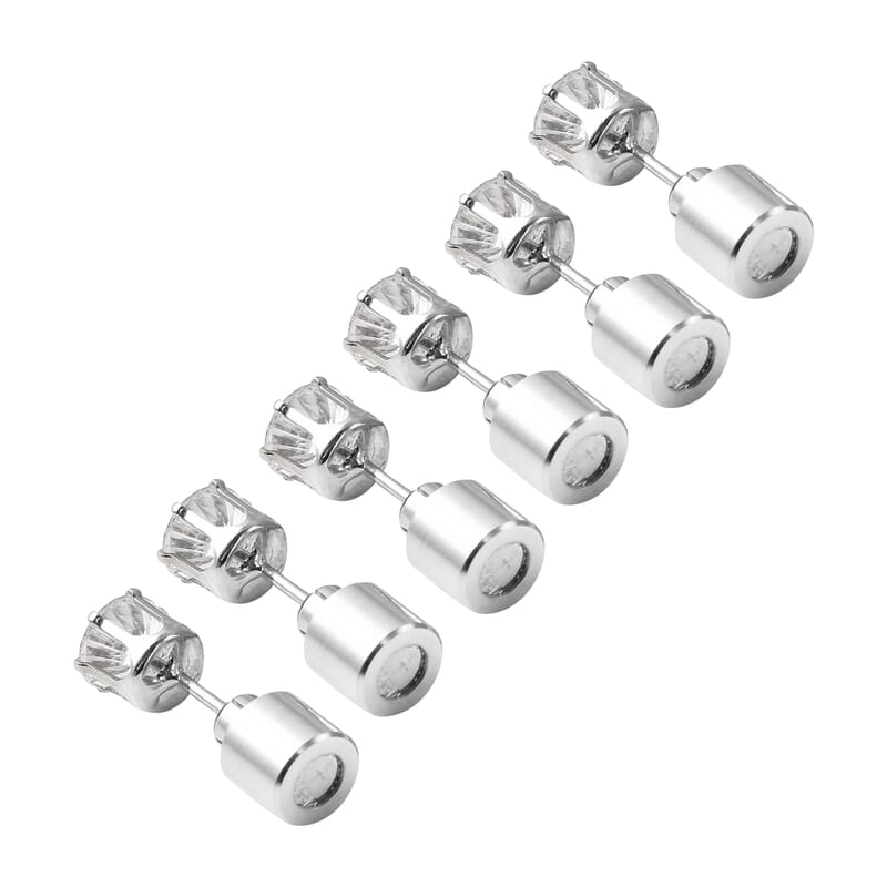 Set of 3 White Austrian Crystal White, Ruby and Sapphire Color LED Stud Earrings in Silvertone