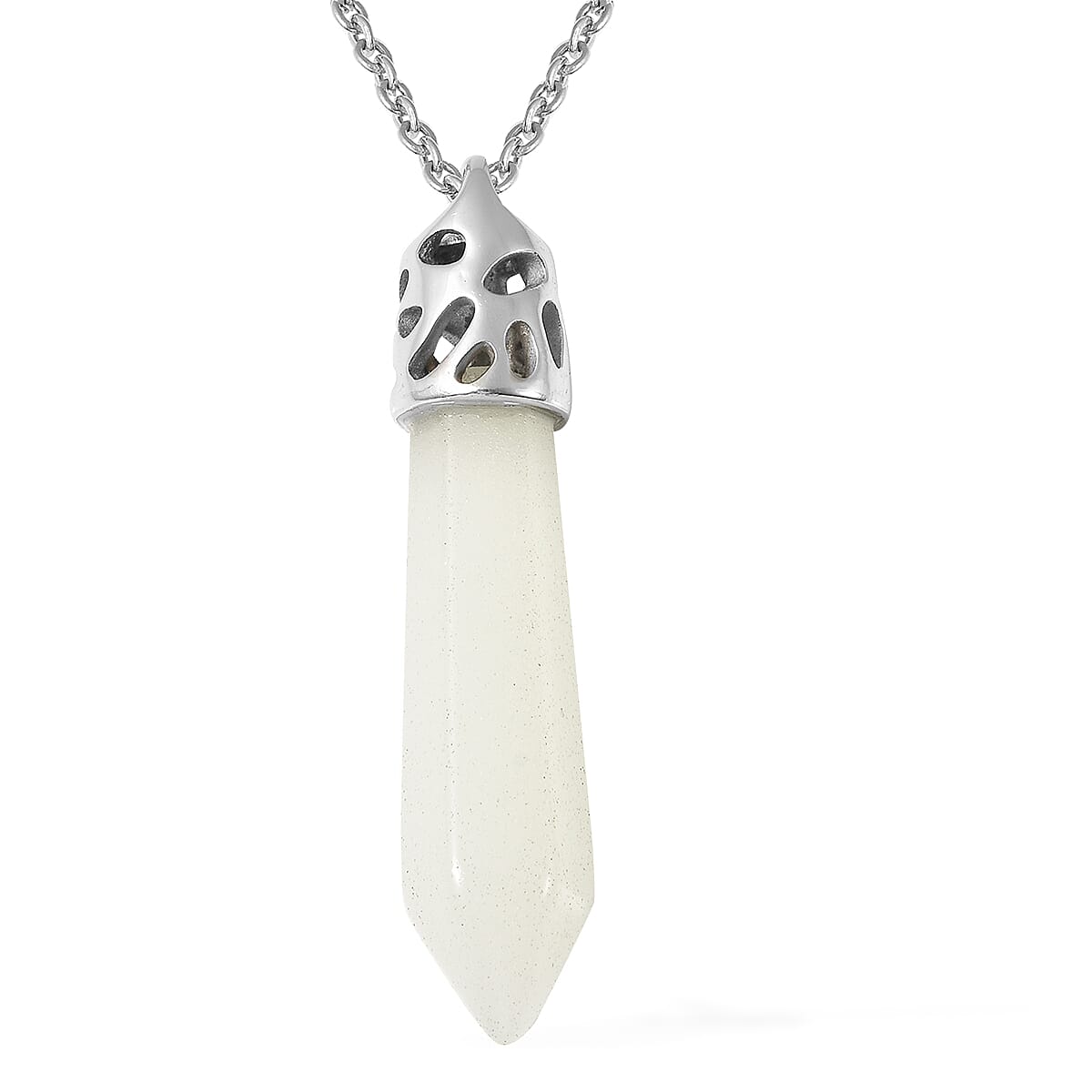Blue Night Glow Resin Pendant Necklace (20 Inches) in Stainless Steel image number 0